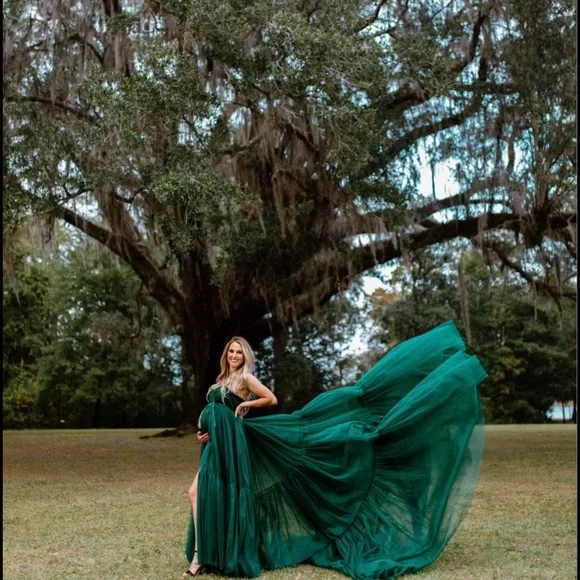 green emerald velvet dress Maternity Dress for Baby Shower Photoshoot main image 0